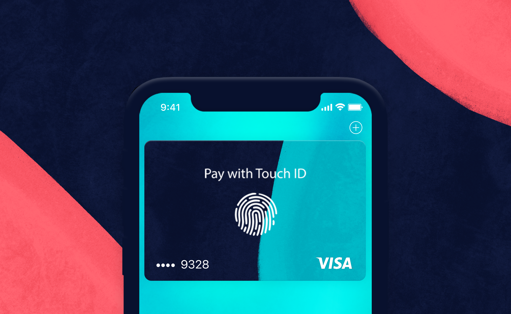 An apple pay mockup on a dark blue textured background