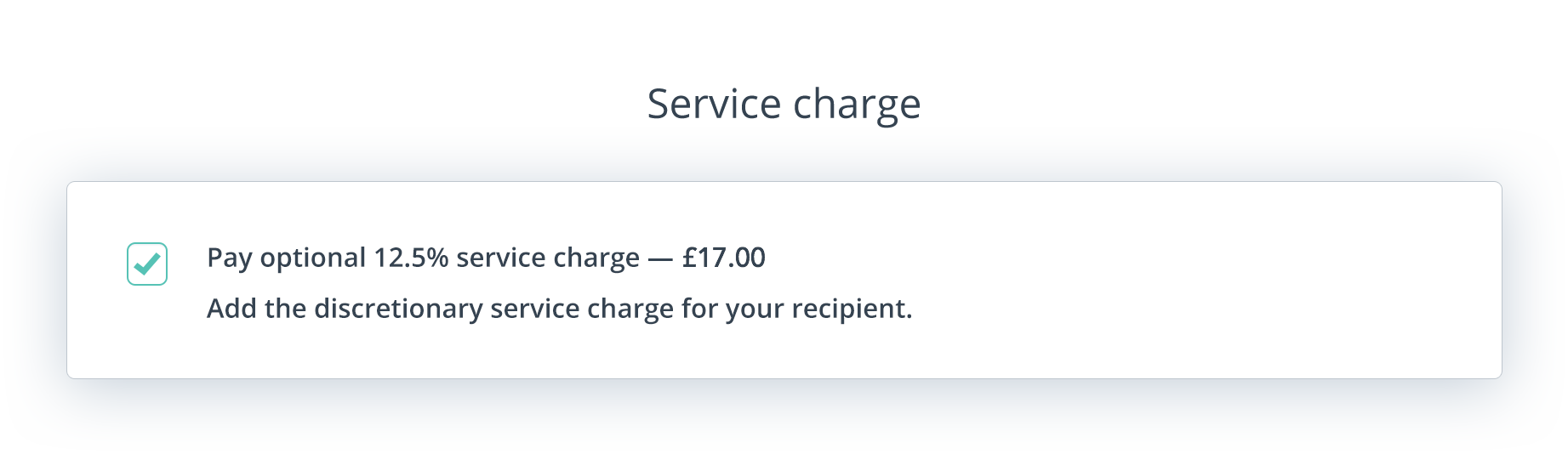 Giftpro interface showing service charge tick box