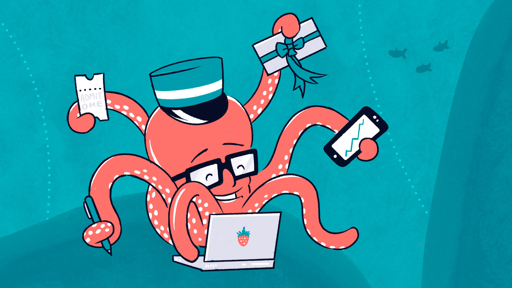 Multi tasking octopus illustration