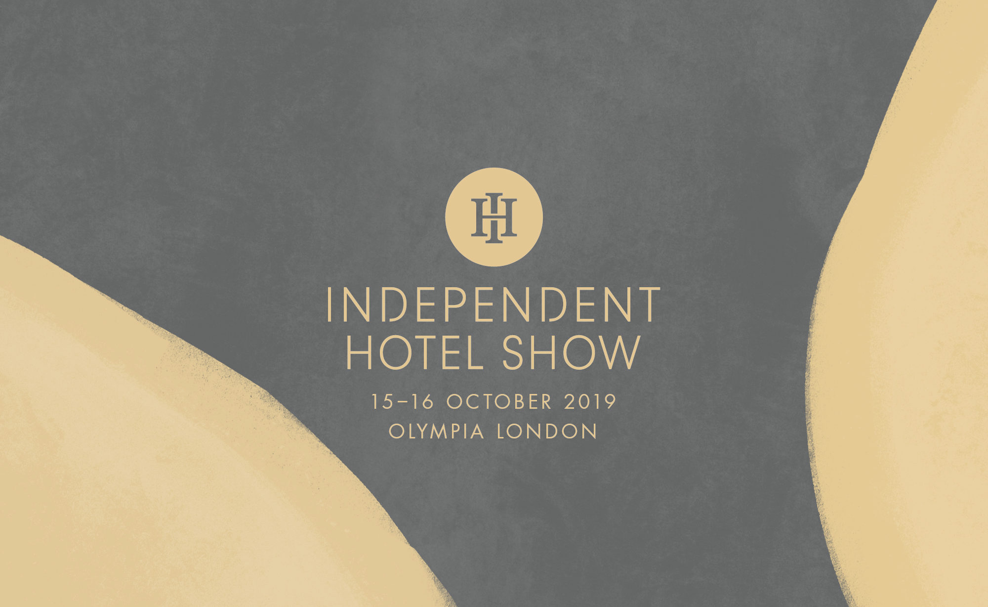 Independent Hotel Show logo overlaid onto grey and gold Giftpro texture backgrounds
