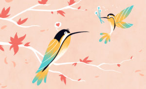 Mummy humming bird and baby humming bird